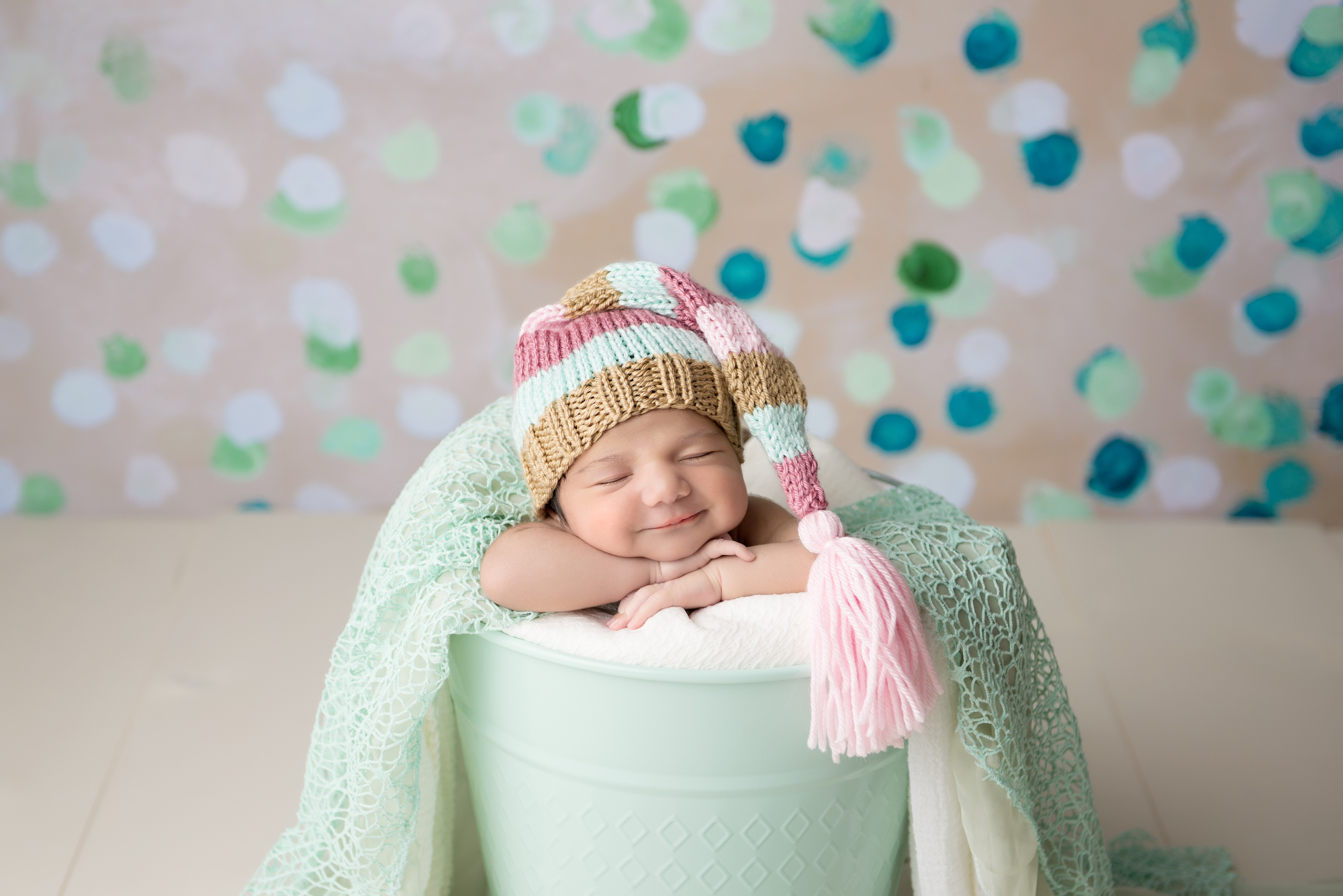 Newborn Baby Photographer Amanda Dams Baby Wearing Colourful Oversized Hat