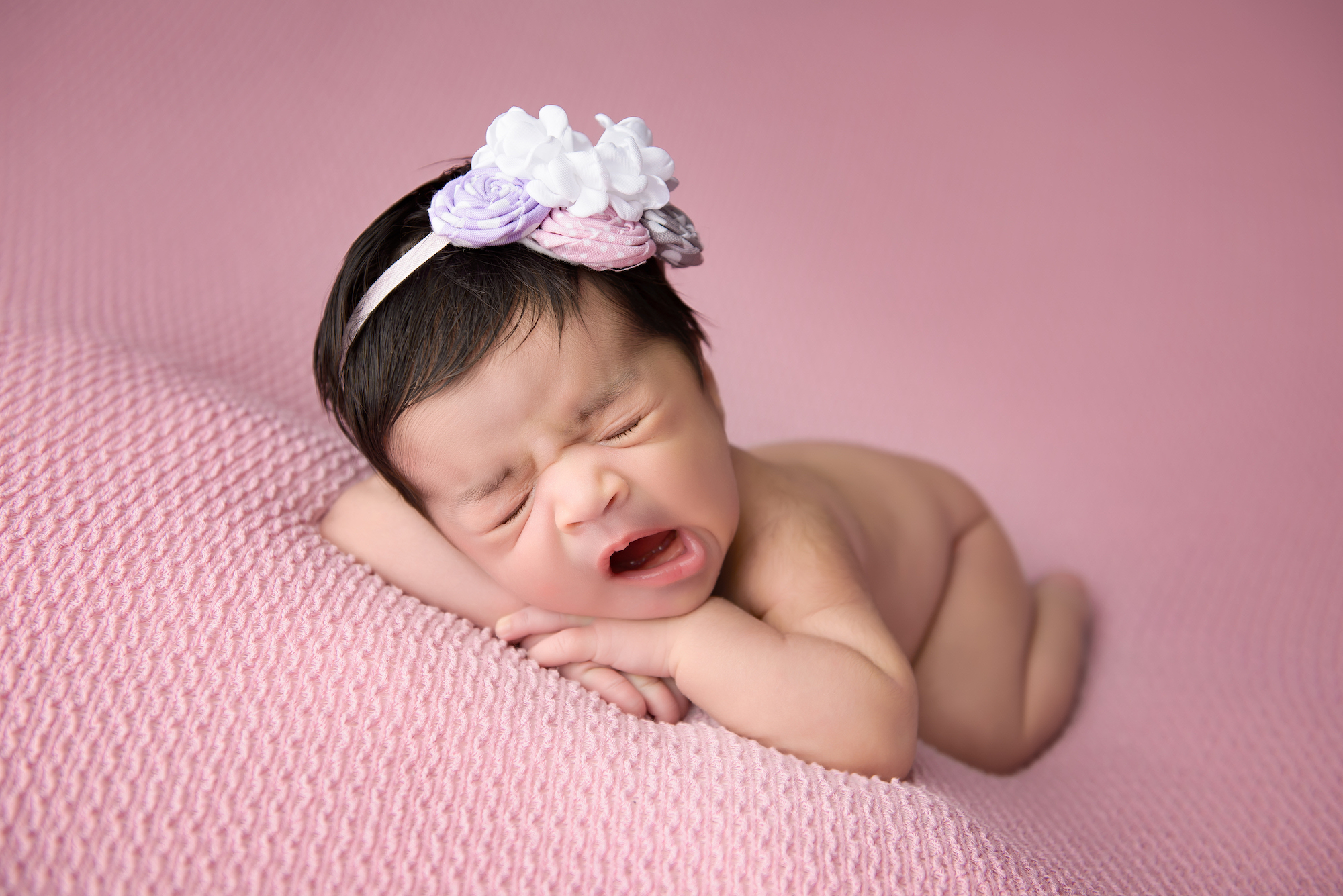 Calgary Newborn Photographer Baby Girl Yawning