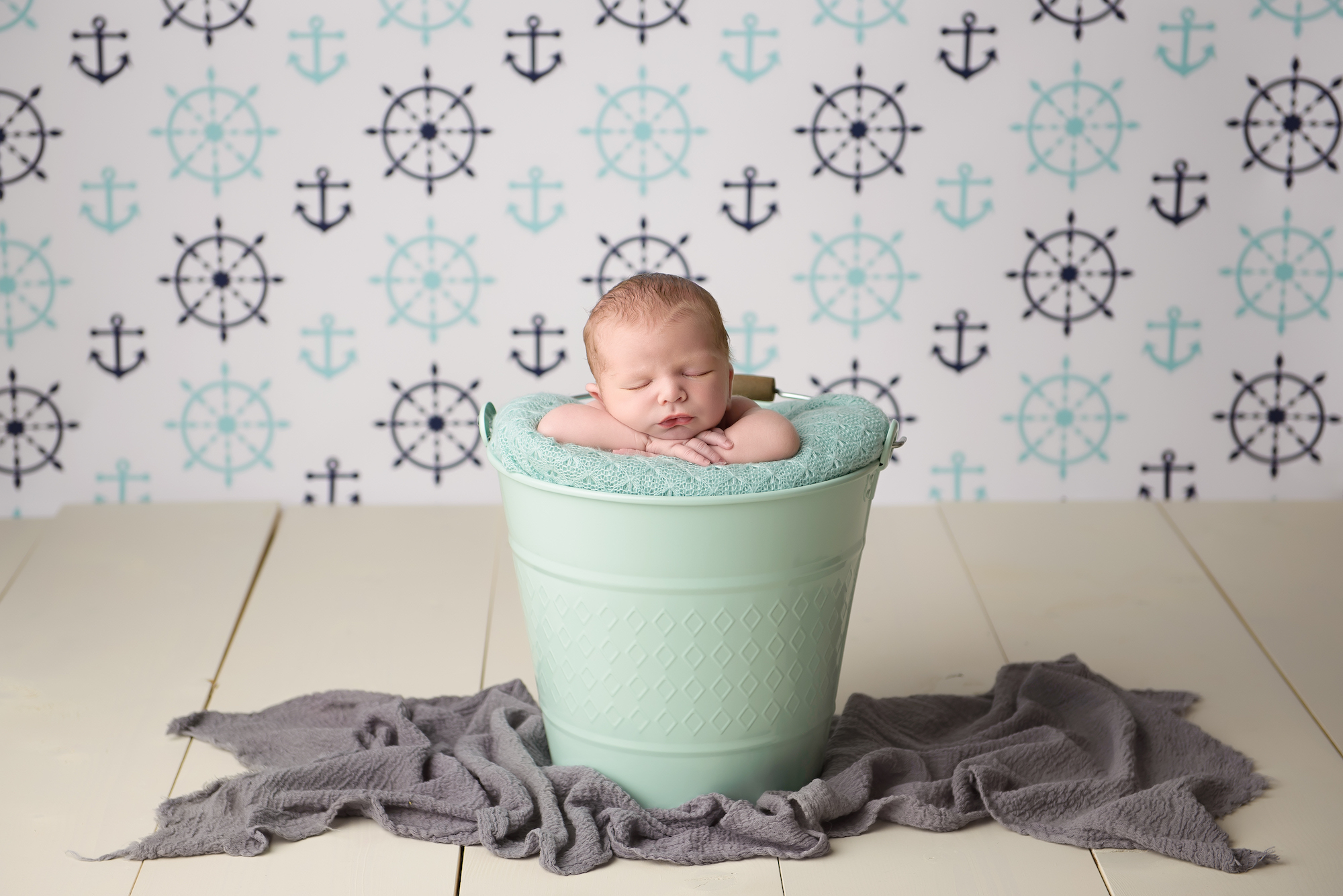 Calgary Newborn Photography Nautical Background Baby On Bucket