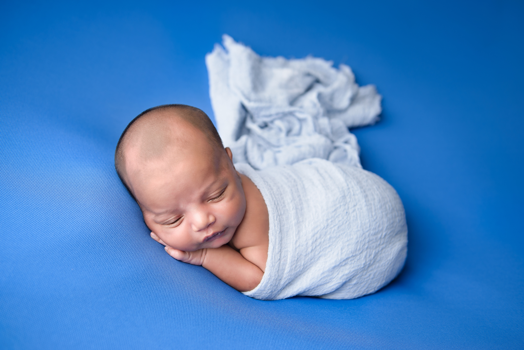 Newborn Photography Session Baby Boy Blue Wrap And Backdrop