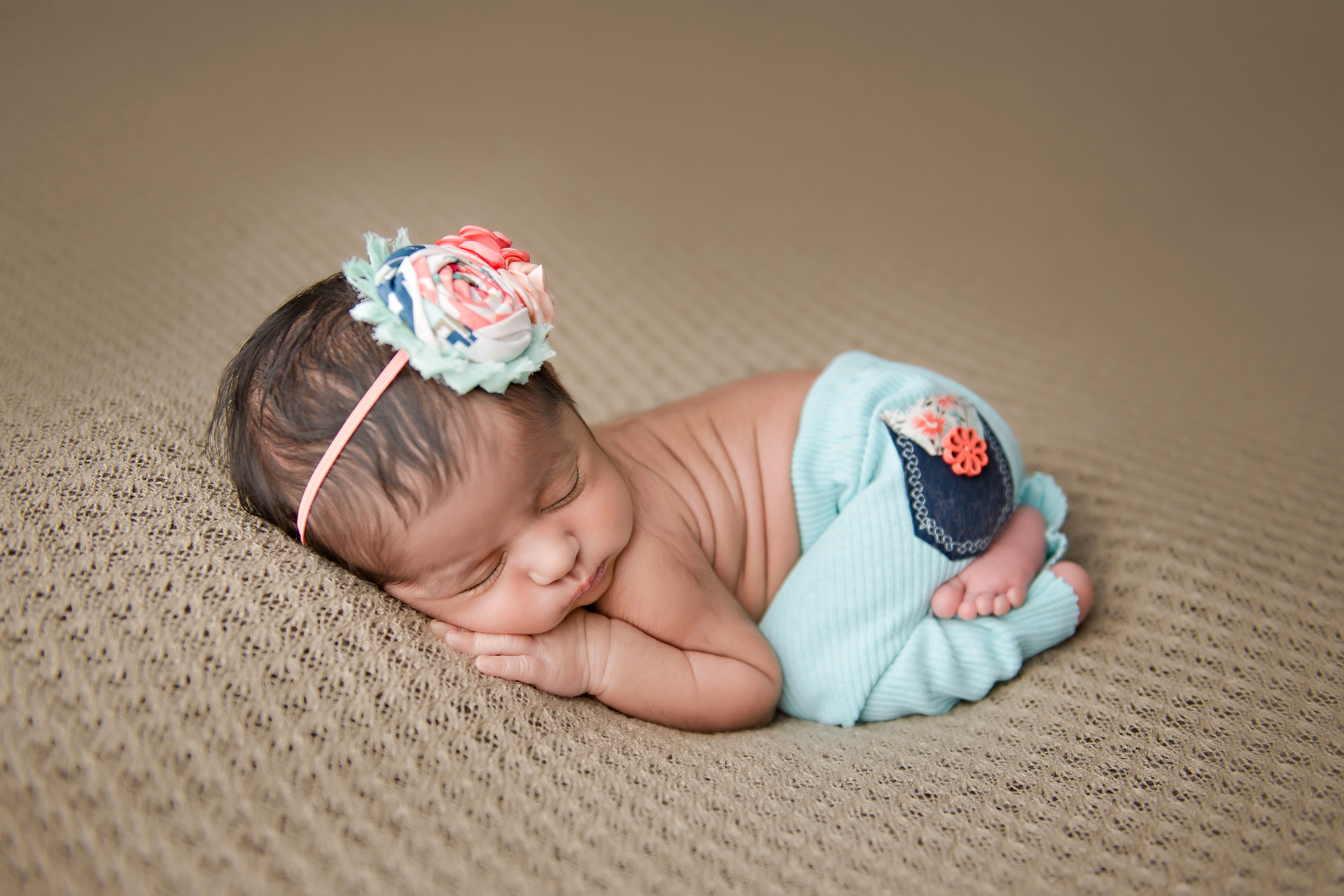 Newborn Photography Wearing Mint Pants