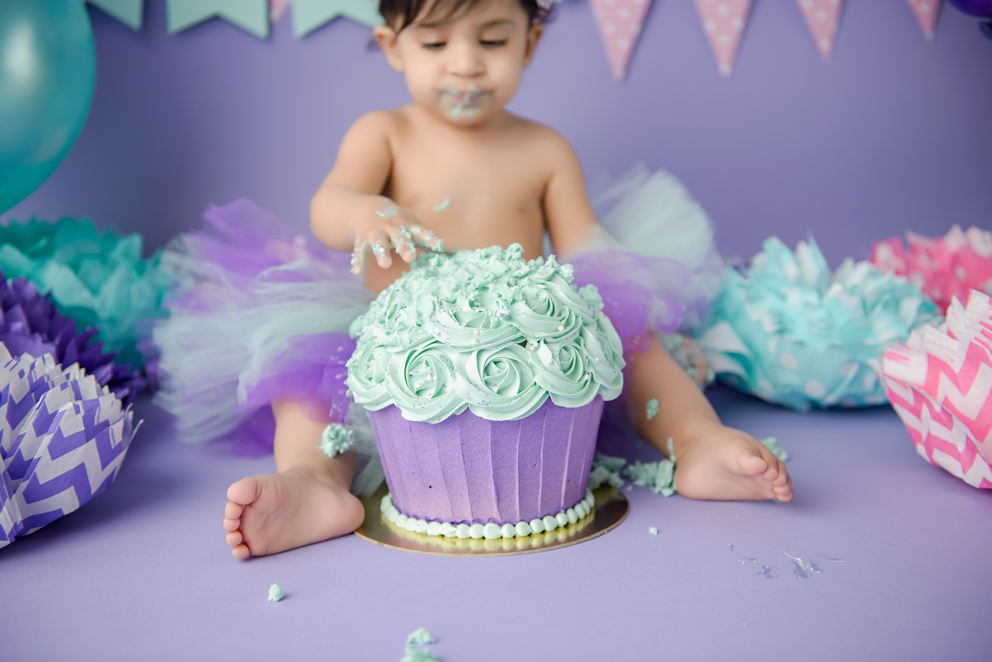 Cake Smash Photography Purple Cake Mint Icing