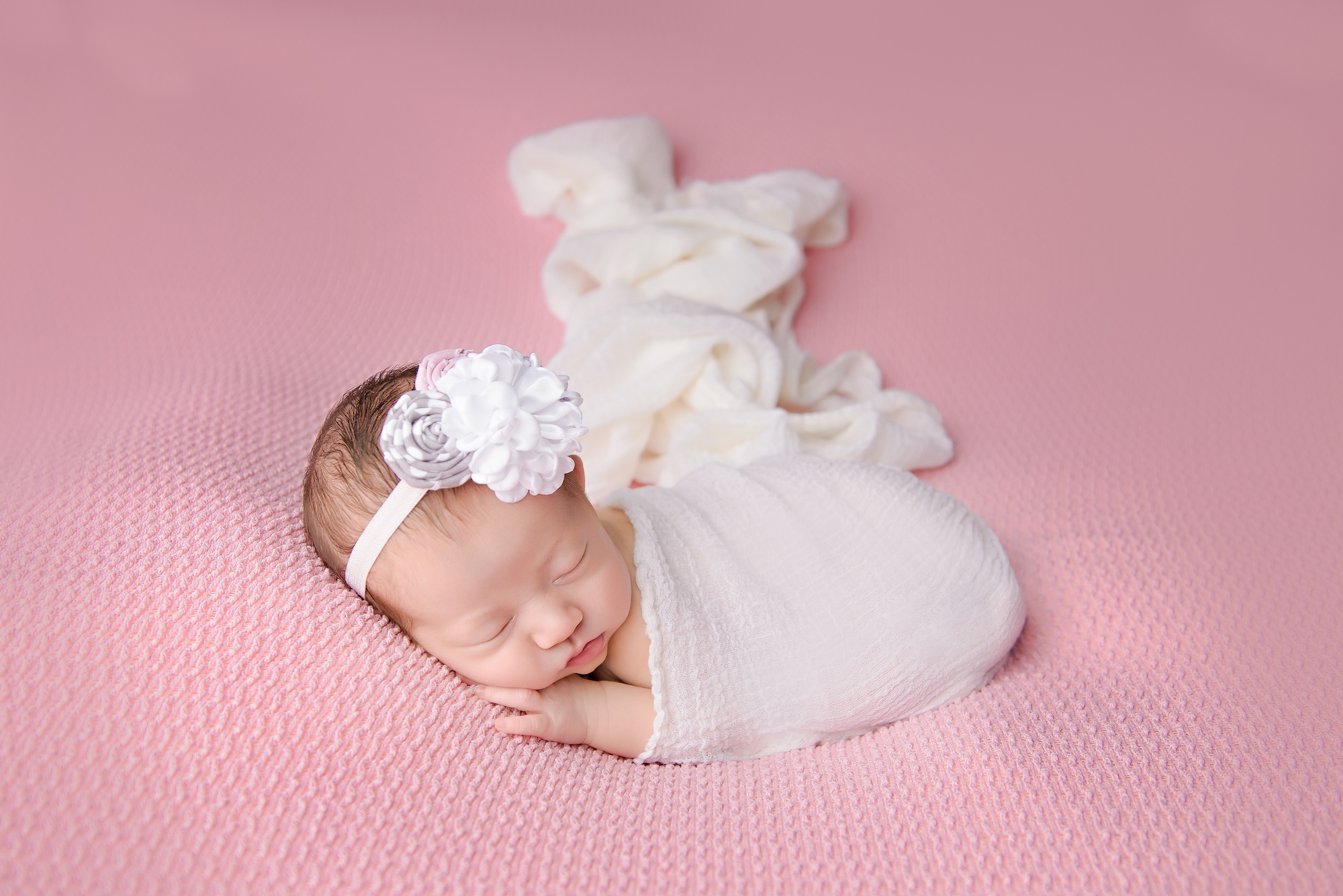 Calgary Newborn Photographer Baby Girl Pink And White