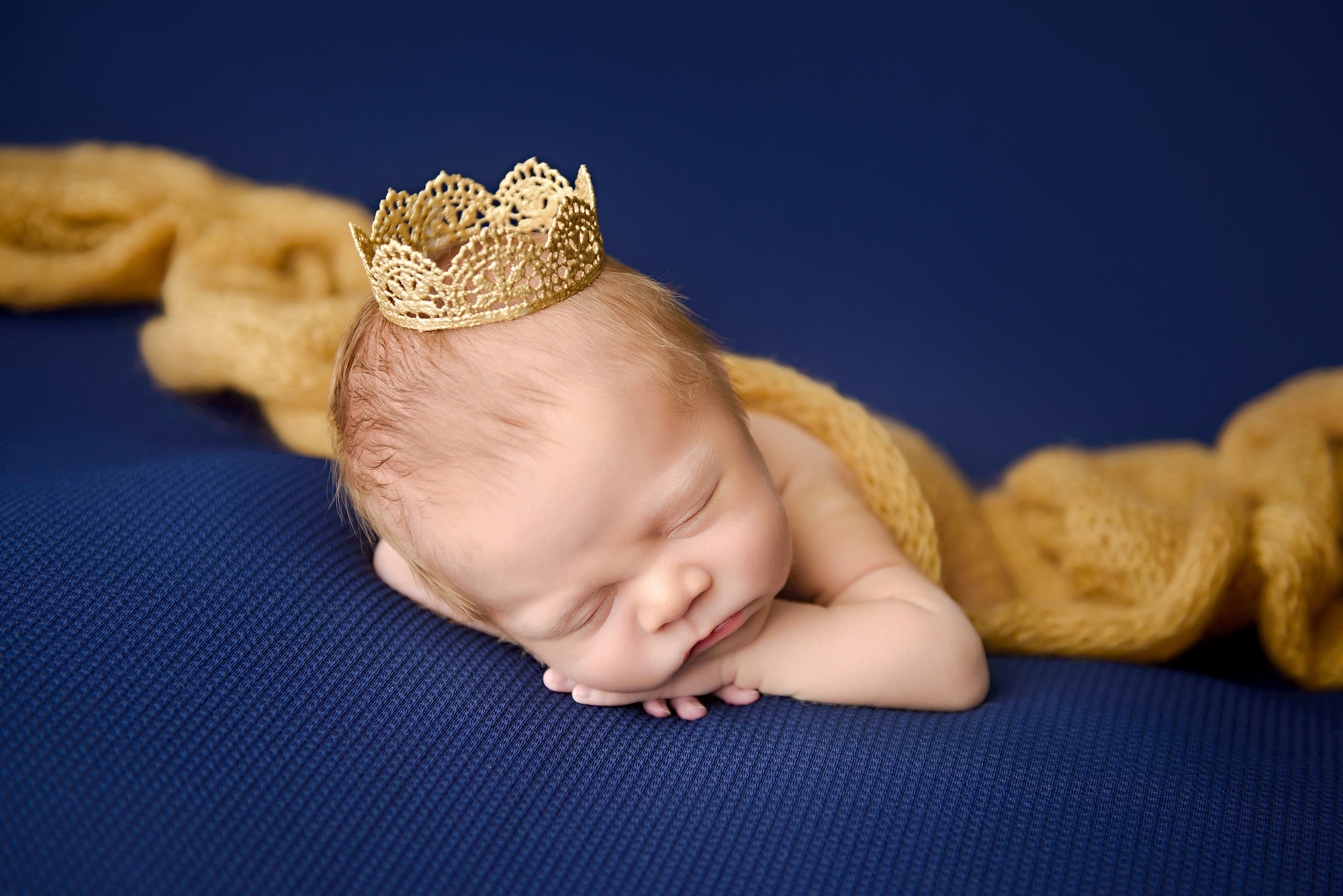 Newborn Photography Blue And Golden Crown