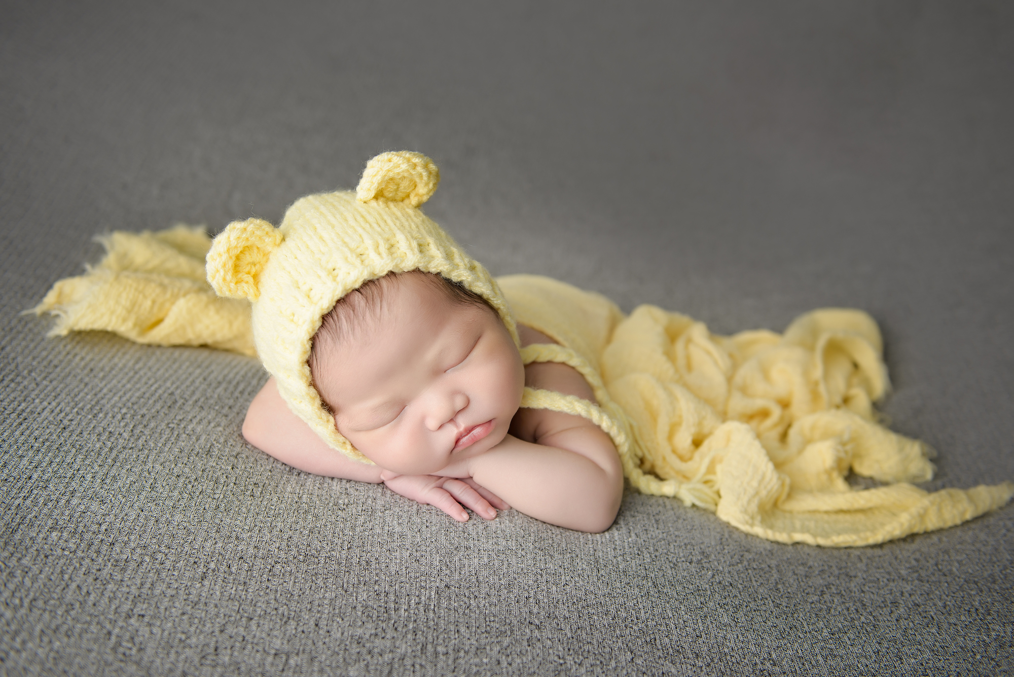 Newborn Photography Calgary Baby Yellow Grey
