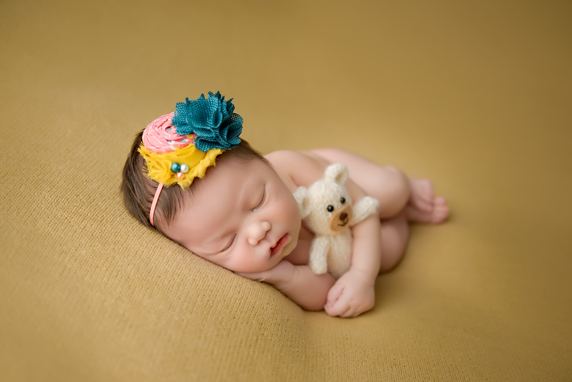 Newborn Photography Holding Teddy Bear