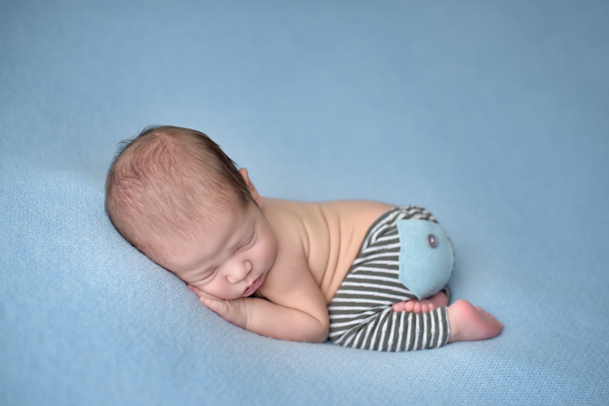 Calgary Newborn Photographer Baby On Blue Backdrop