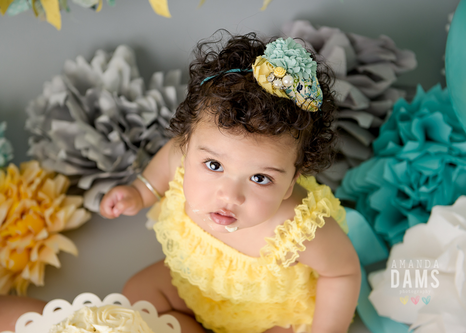 Amanda Dams Photography Twins Cake Smash Photography Baby Girl Looking Up