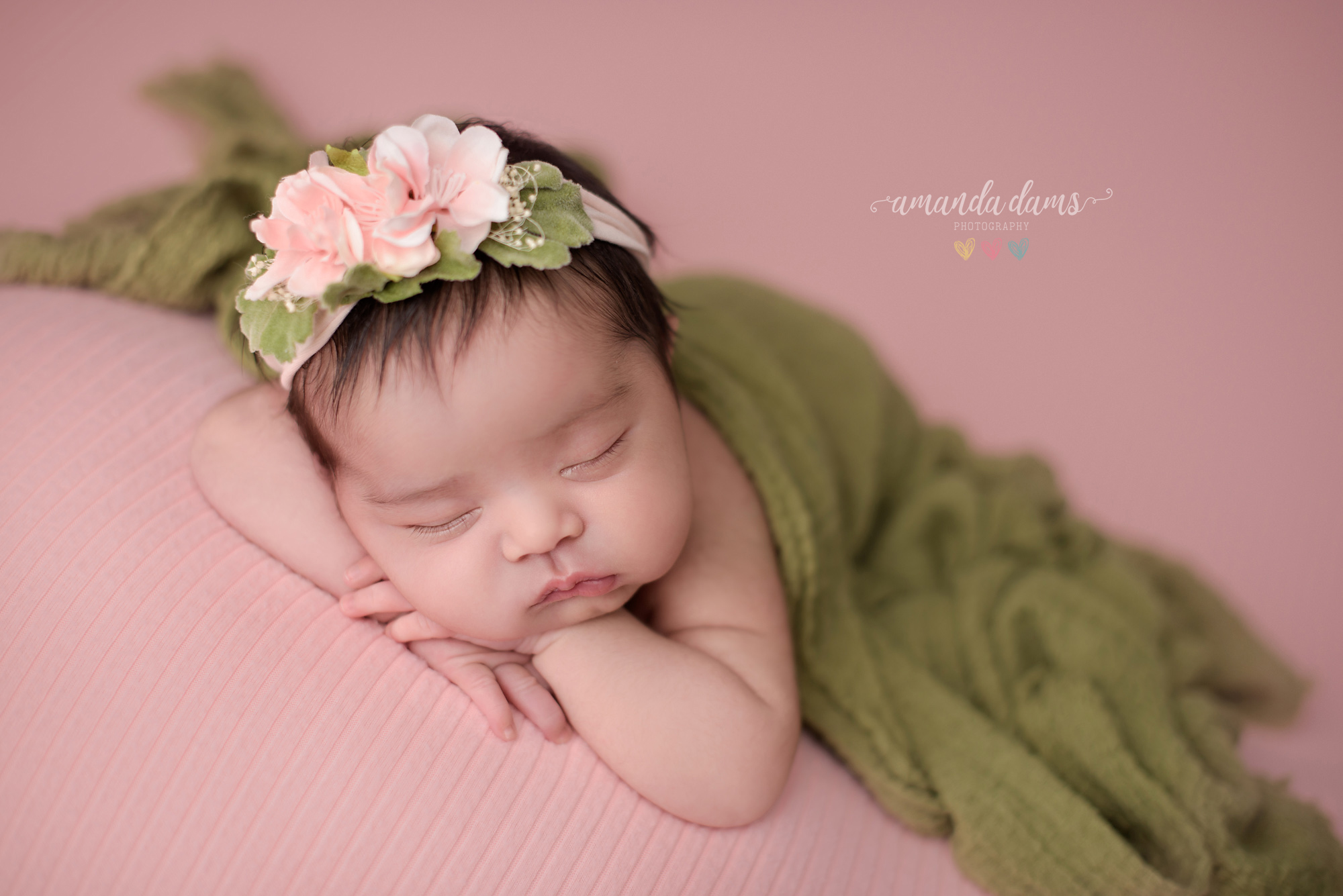 Newborn Photography Calgary Amanda Dams Photography Baby Amara Wearing Flower Headband