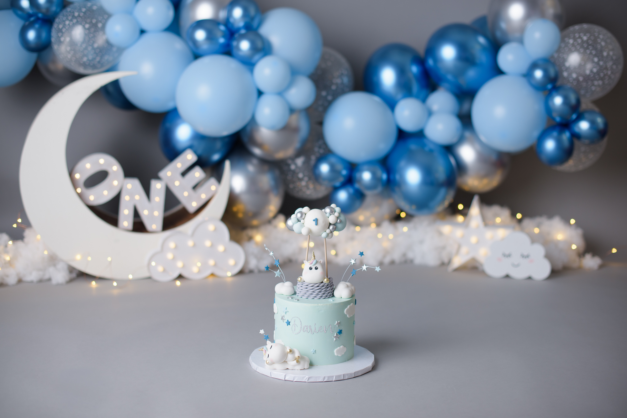 vertical view of birthday cake decorated on sky theme Stock Photo | Adobe  Stock