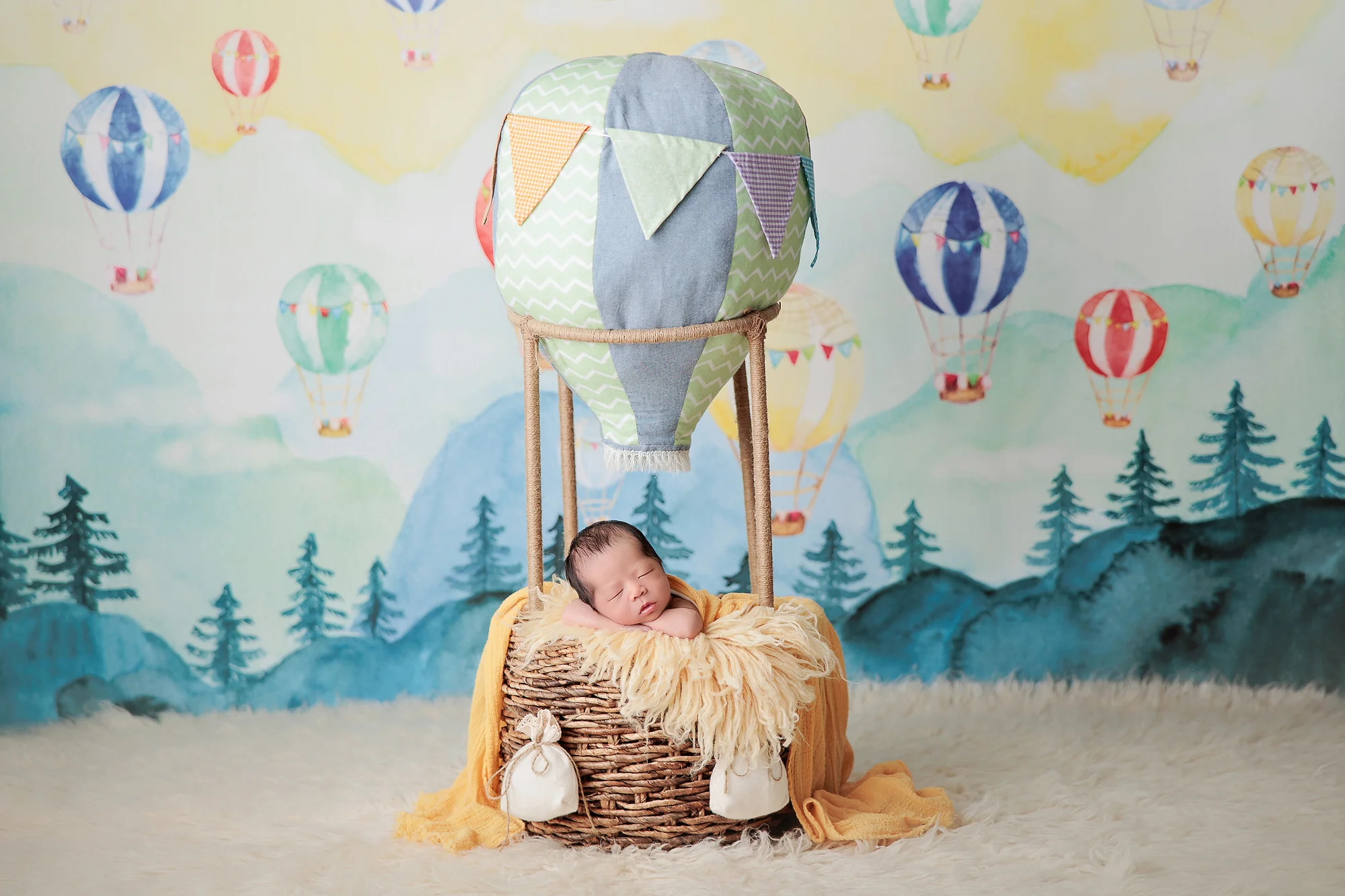 newborn photography baby on hot air balloon