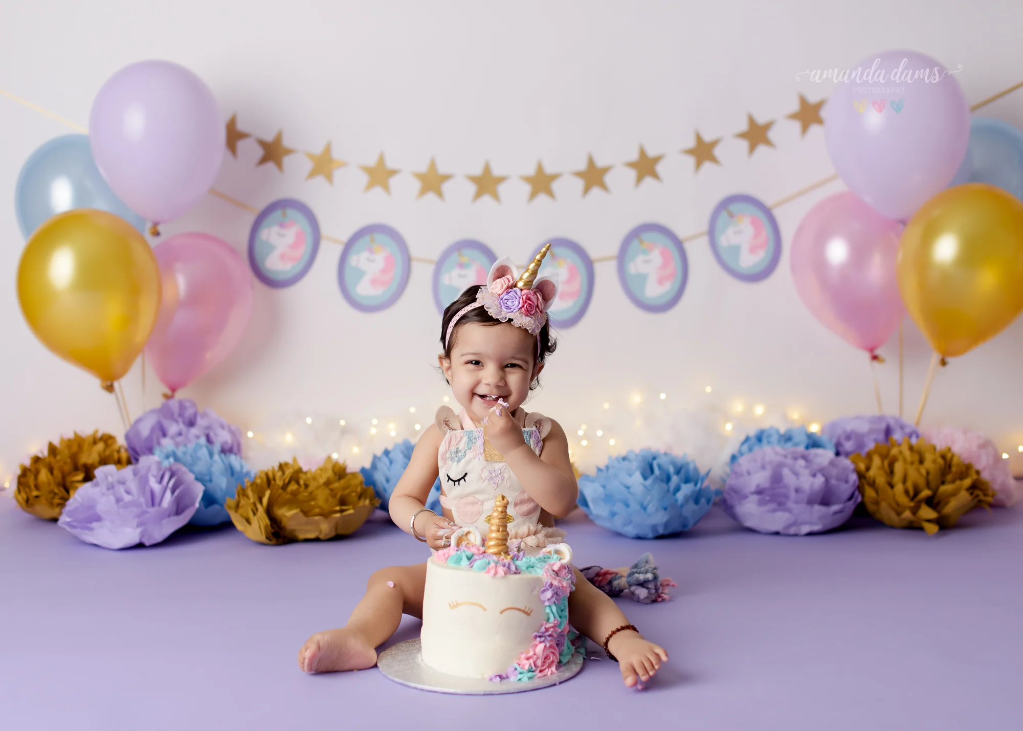 amanda dams photography cake smash unicorn