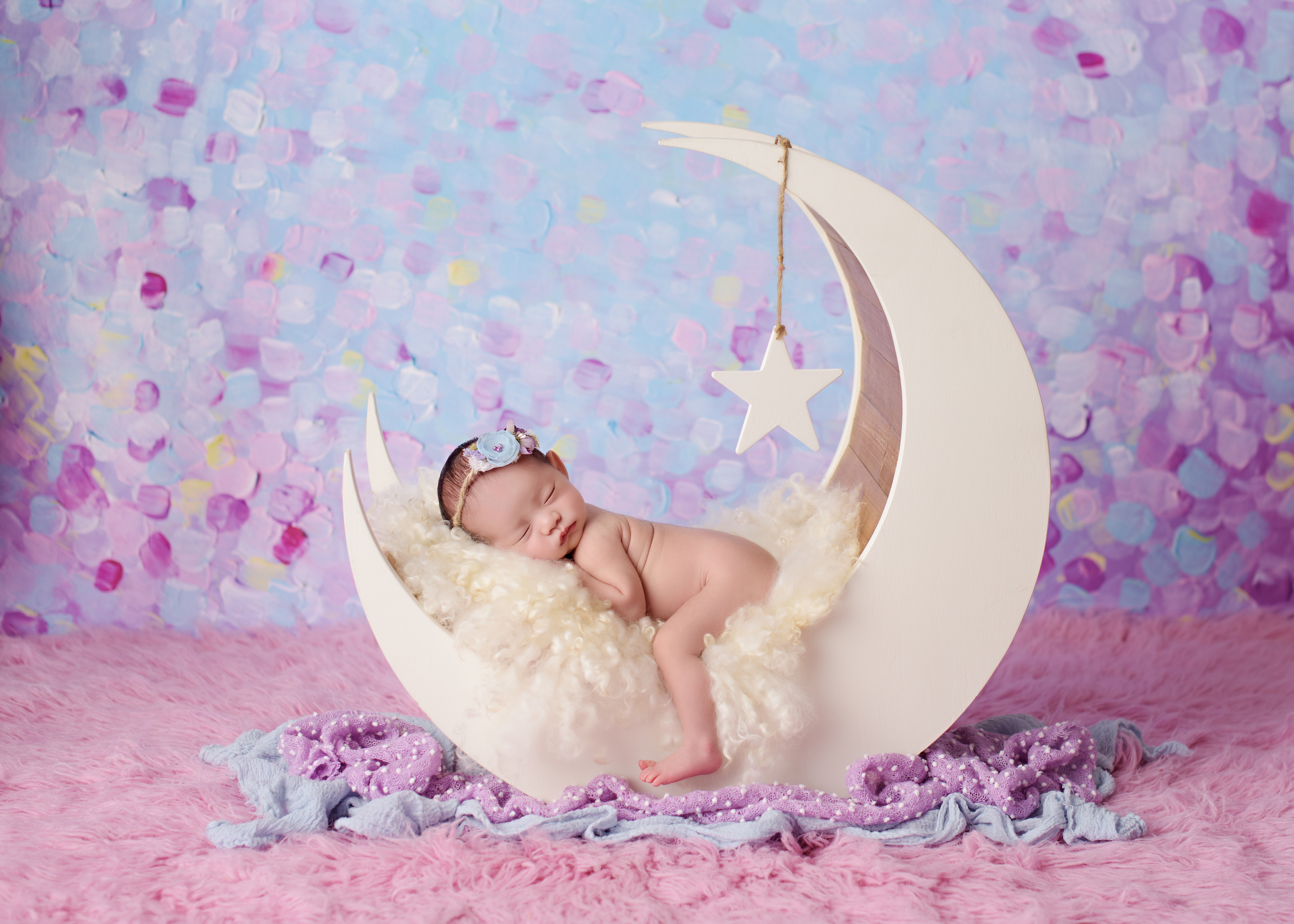 Amanda Dams Newborn Photography Moon on Purple Backdrop