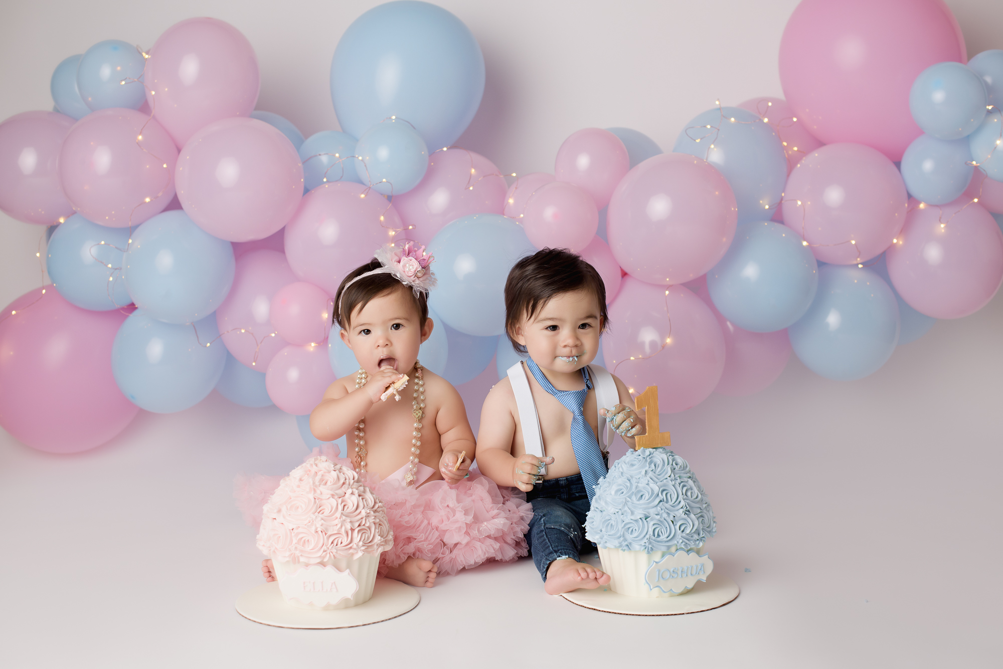 Amanda Dams Photography Cake Smash Twins Pink and Blue