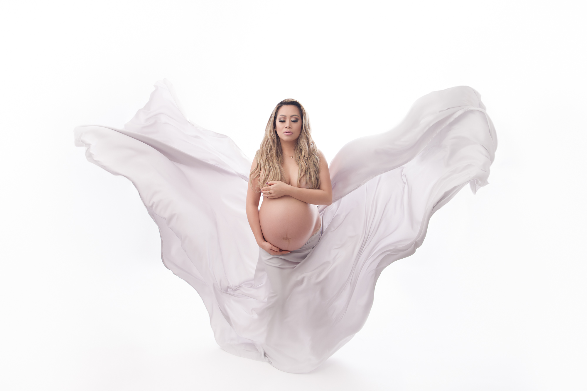 Maternity Photography Calgary Amanda Dams Half Naked Big Belly White Gown