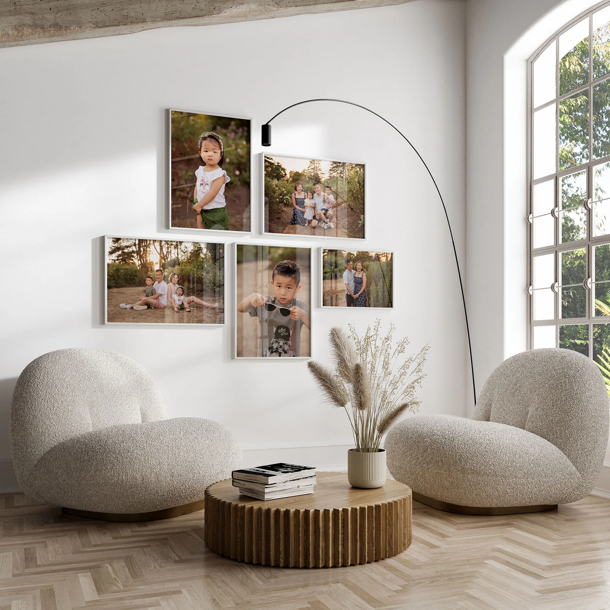 Living Room with Framed Wall Art Family