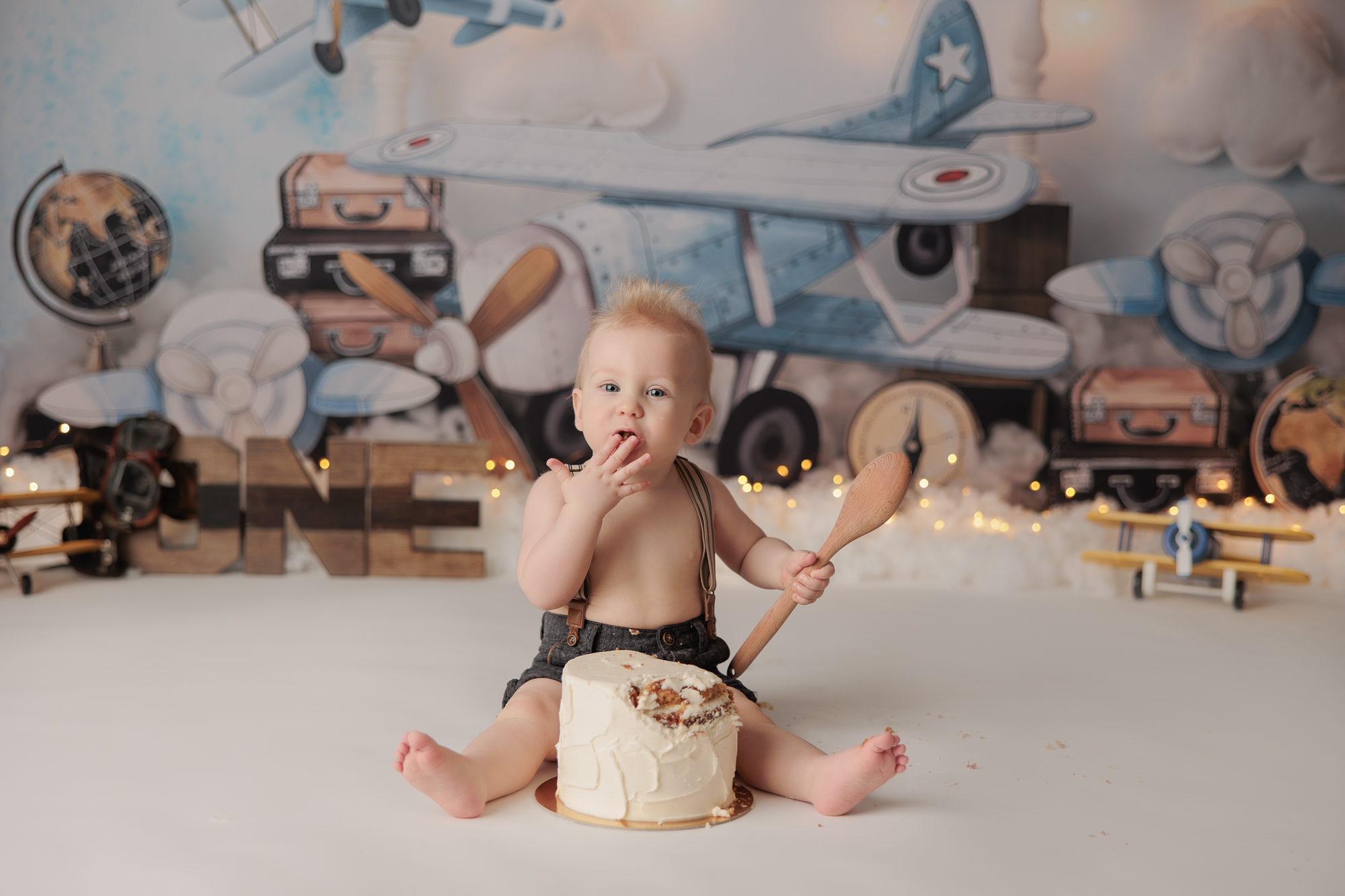 Cake Smash Photos in Calgary Airplane Theme