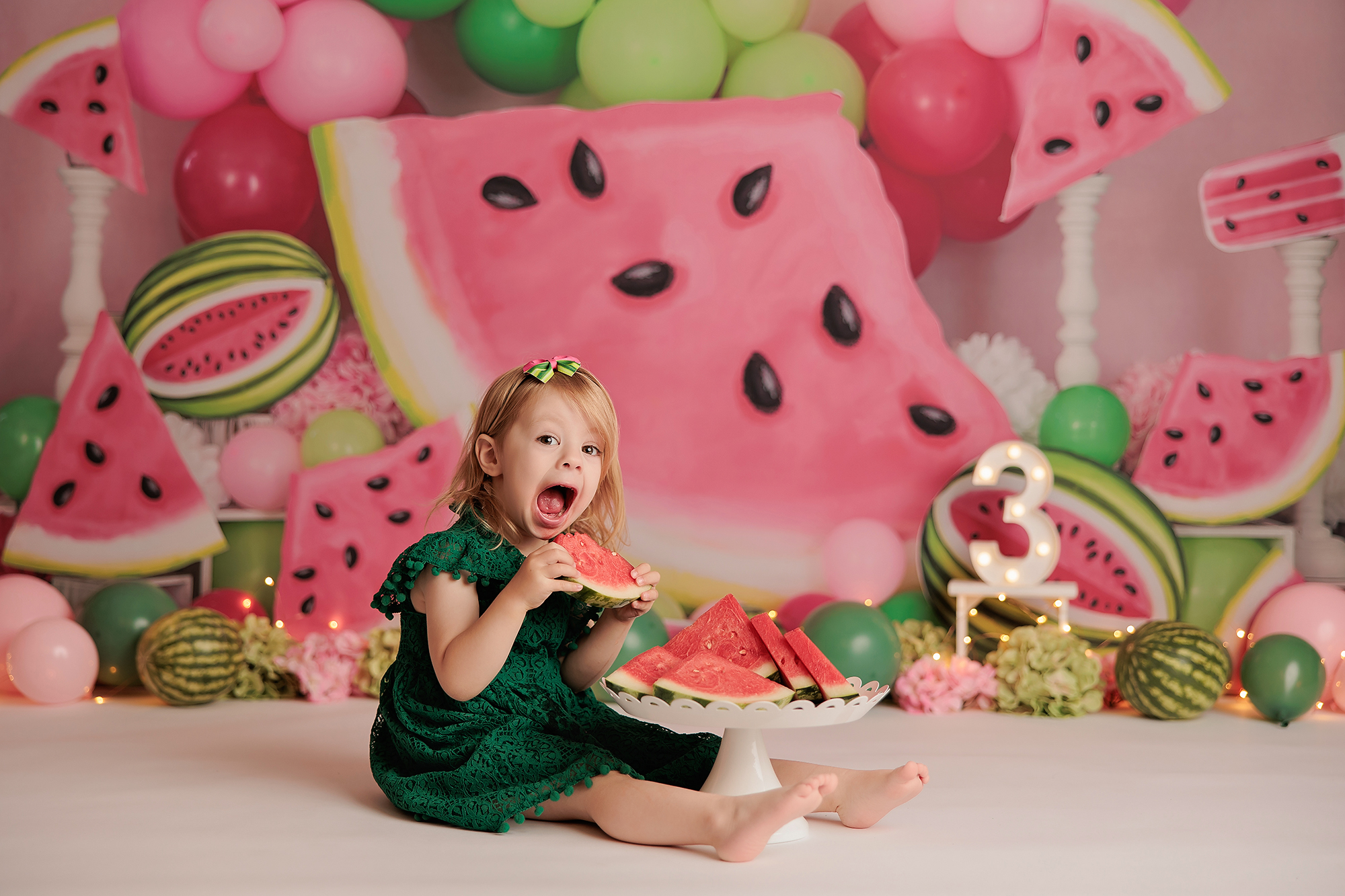 watermelon theme cake smash photography in Calgary