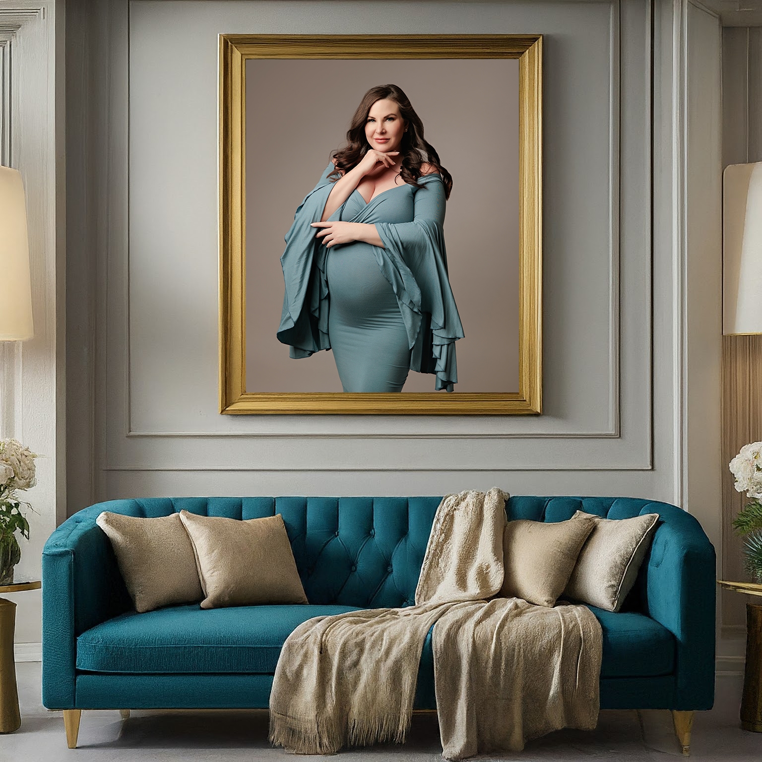 Wall art in golden frame of a maternity photoshoot in Calgary