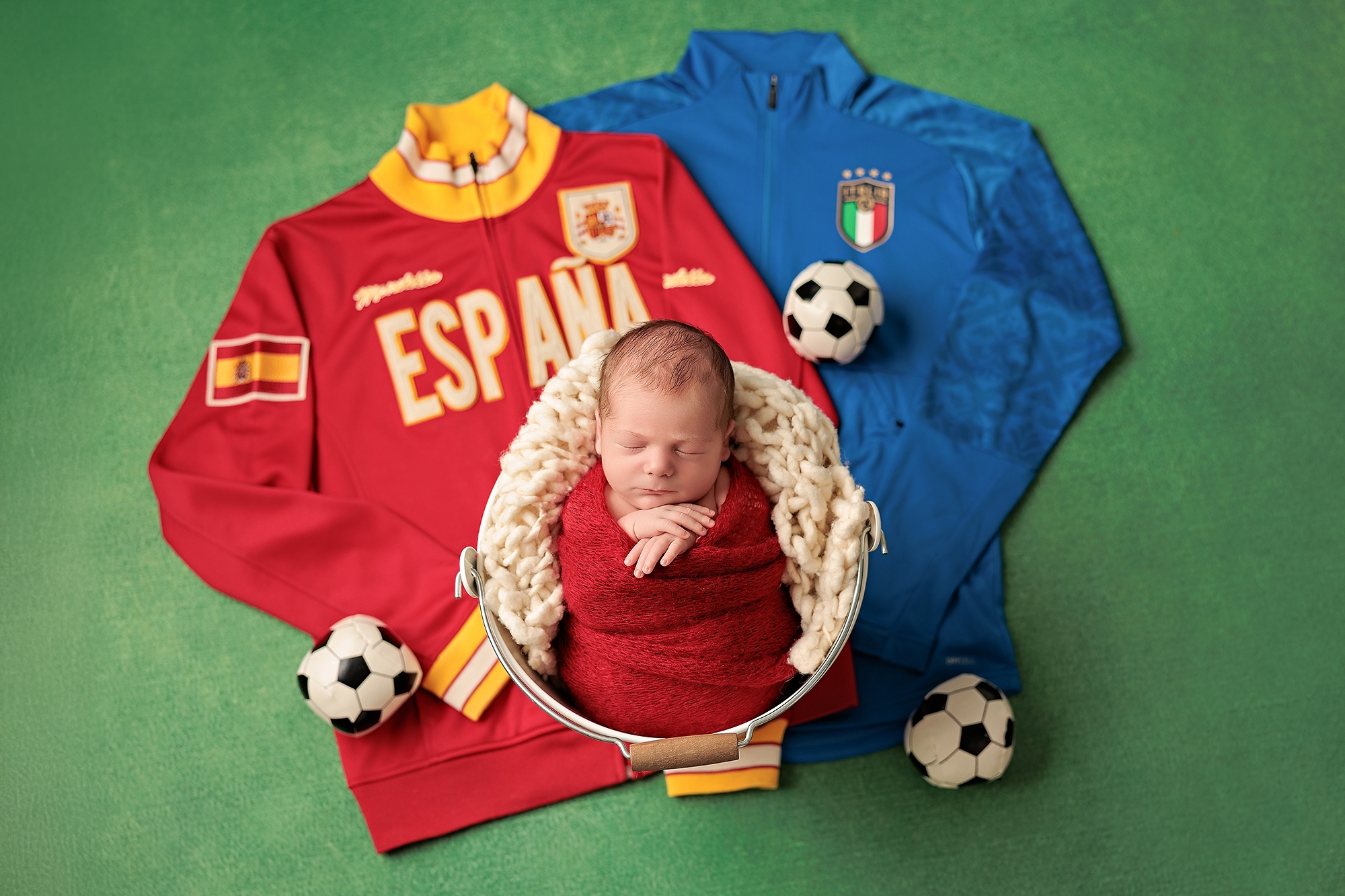soccer theme newborn photography session in Calgary